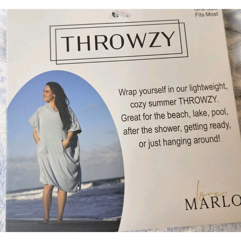 Throwzy Marlo Lorenz Hooded Terrycloth Pullover One Size Oversize  Cover Up